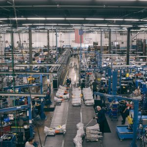 birdeye view of Dynamic Manufacturing warehouse & conveyor belt
